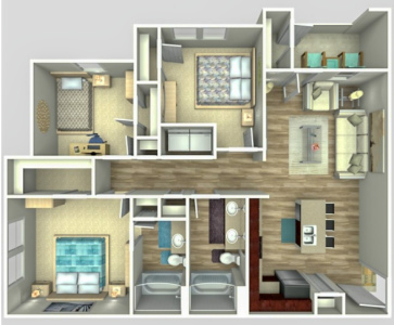 C1 - Three Bedroom / Two Bath - 1,050 Sq.Ft.*